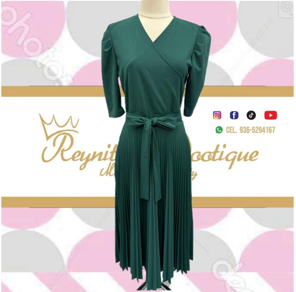 Vestido traslapado plisado disco completo esmeralda