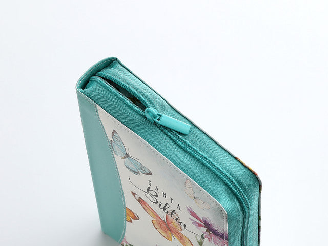 Bible with Giant Print Manual 14 points RV1960 imitation leather duotone turquoise floral and butterflies with index