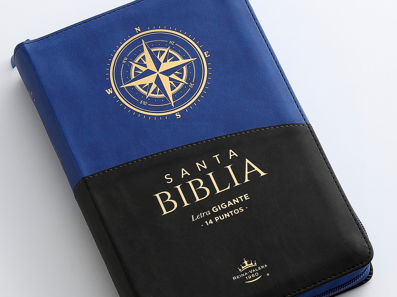 Biblia con Cierre Letra Gigante Manual 14 puntos RV1960 imit piel negro/azul/brújula con índice