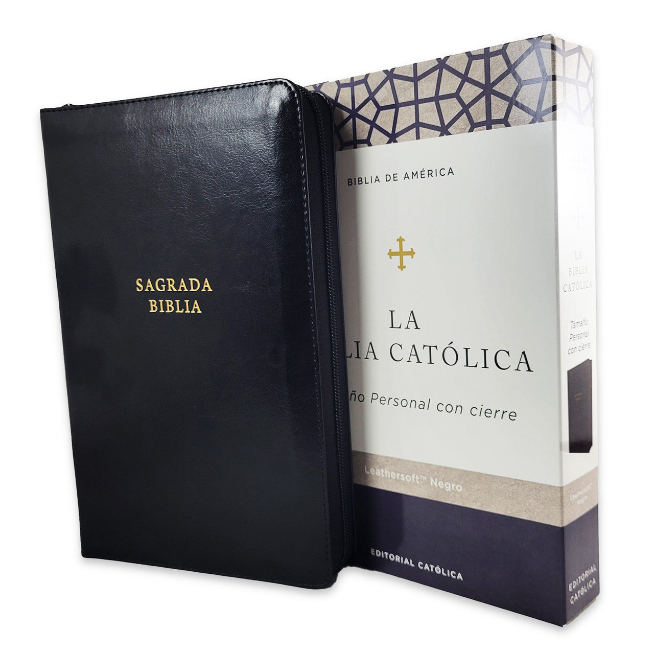 Holy Bible with Zipper, American Bible, Personal Size Faux Leather Black - Catholic Bible