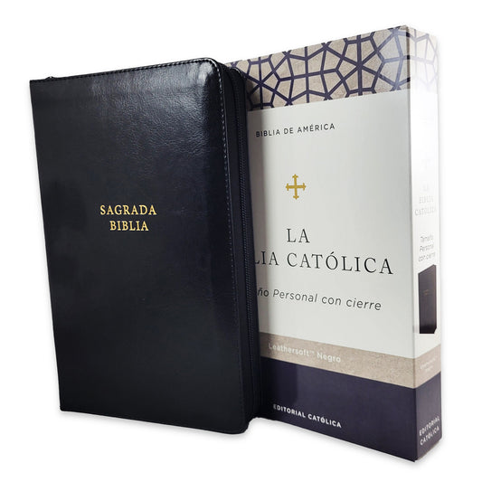 Holy Bible with Zipper, American Bible, Personal Size Faux Leather Black - Catholic Bible