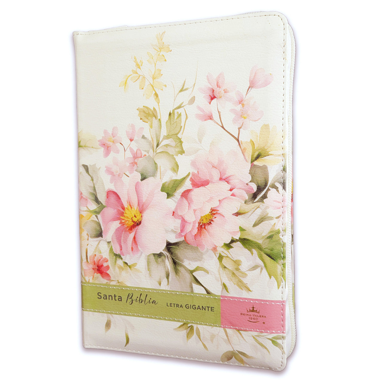 Biblia con Cierre Letra Gigante Manual 14 puntos RV1960 imit piel vintage flores rosas con índice y canto floral
