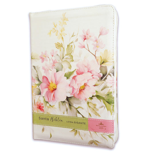 Bible with Giant Print Closure Manual 14 points RV1960 imitation leather vintage pink flowers with index and floral edge