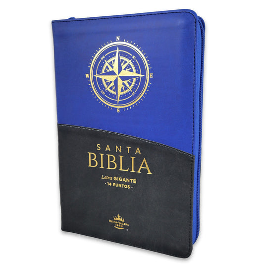 Bible with Zipper Giant Print Manual 14 points RV1960 imitation leather black/blue/compass with index