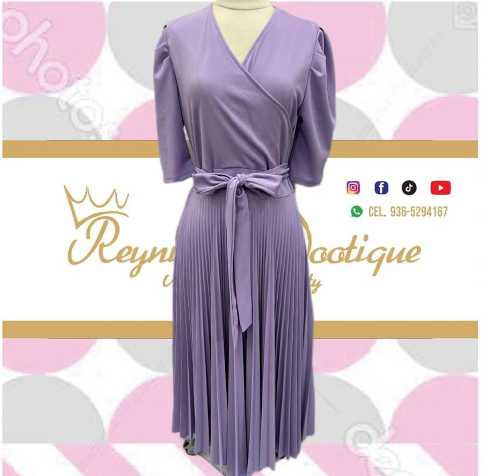 Vestido traslapado plisado disco completo lila