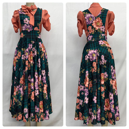 Black/green checked overall with flowers