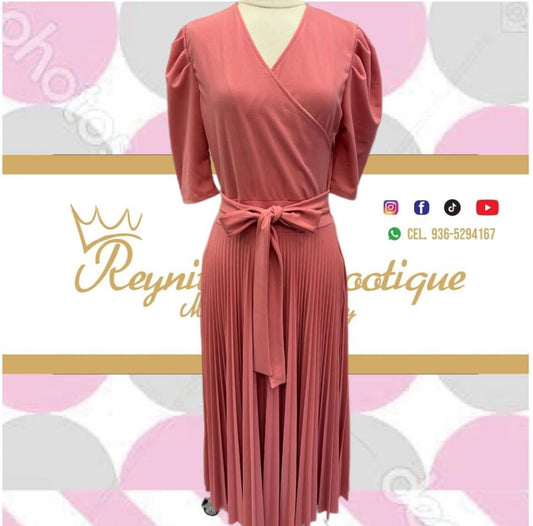 Pink full disco pleated overlap dress