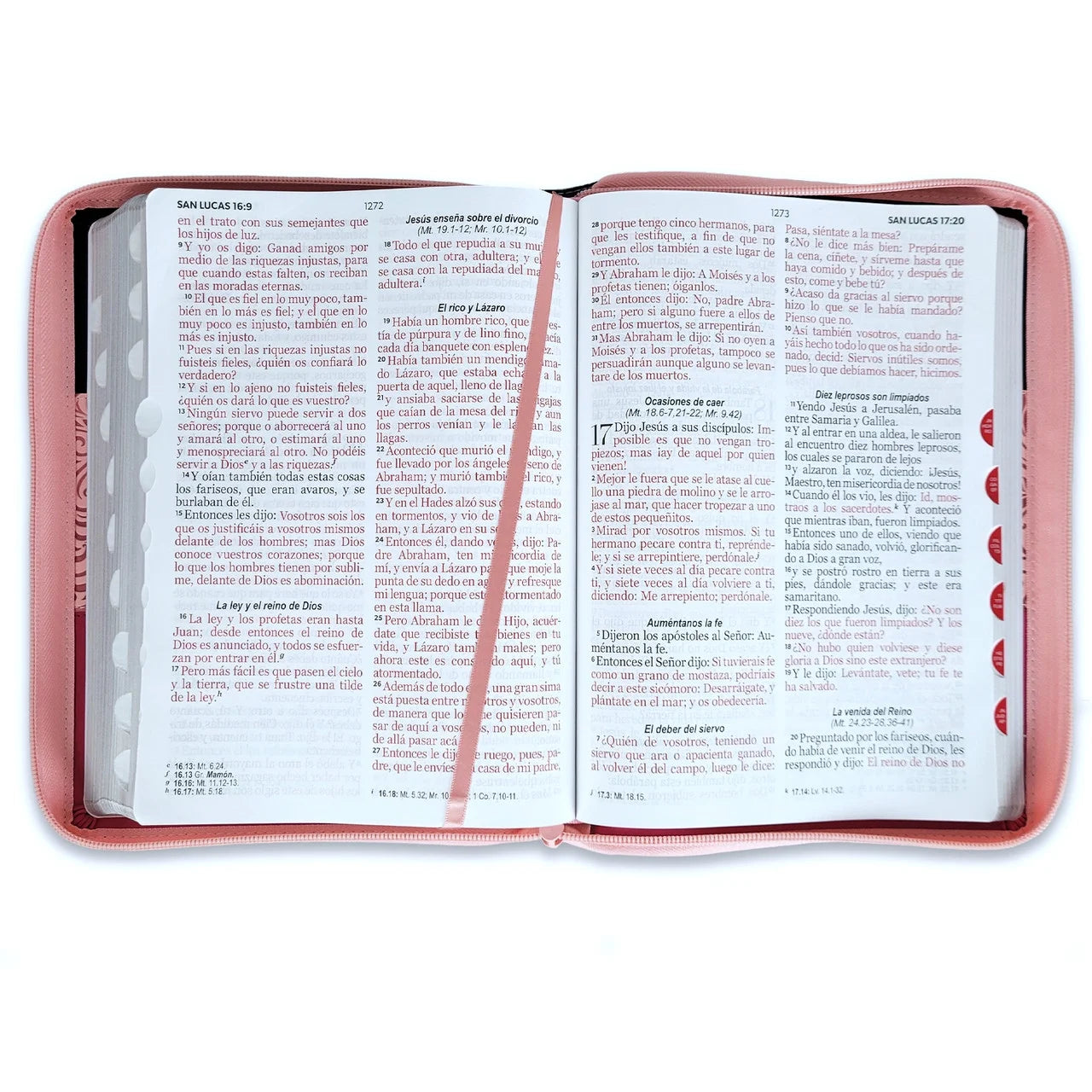 Biblia con cierre compacta 11 puntos RV 1960 imitó tricolor negro/rosa/fucsia con indice