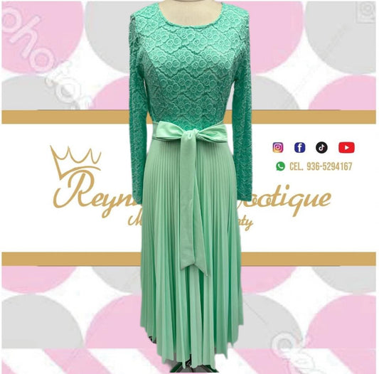 Turquoise lace pleated dress