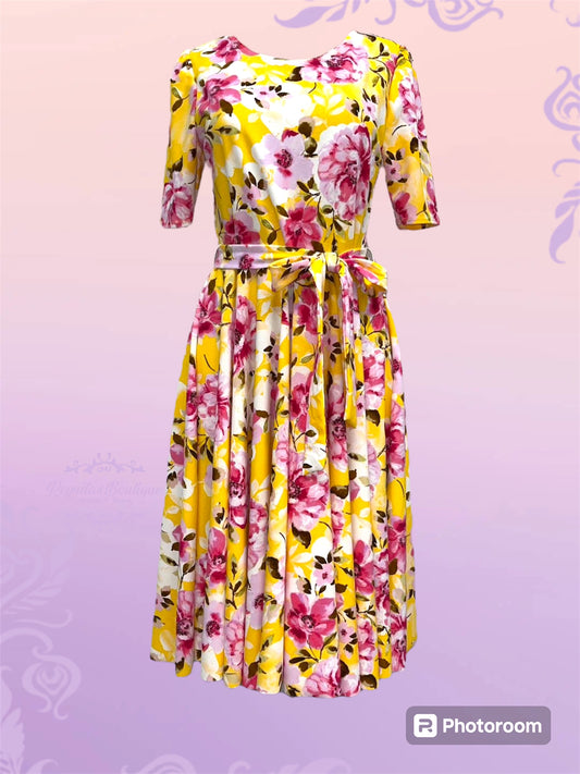 vestido corto amarillo/rosado floreado