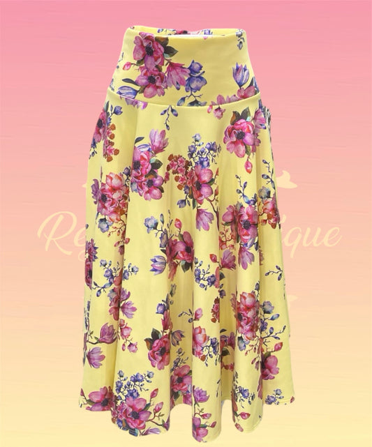 3/4 full disk skirt with flowered yellow