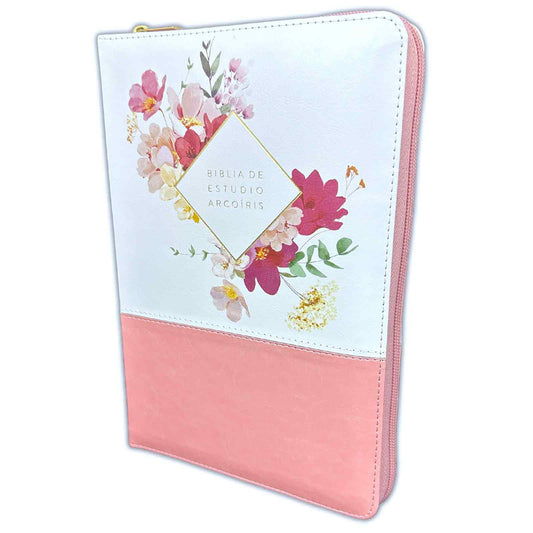 Rainbow Study Bible for Women with RV1960 Closure imitation pink and white floral leather with index - You will keep in complete peace