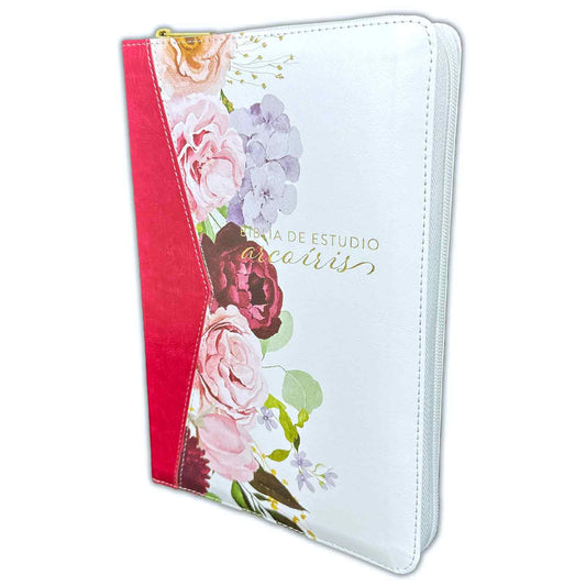 Rainbow Study Bible for Women with RV1960 Closure imitation fuchsia and white floral leather with index