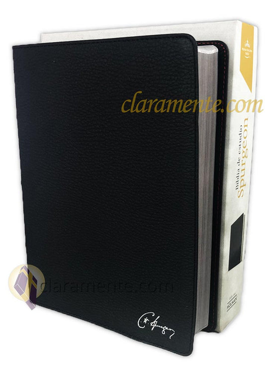Spurgeon Large Print Study Bible: RV1960 - black genuine leather with silver edges