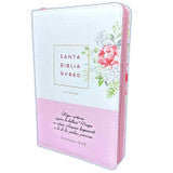 Bible with Large Print Closure 12 points RV1960 imitation. pink and white floral with index - Virtuosa Woman