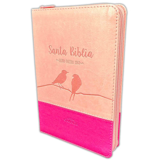 Bible with Large Print Closure 12 points RV1960 imitation. pink with birds with index