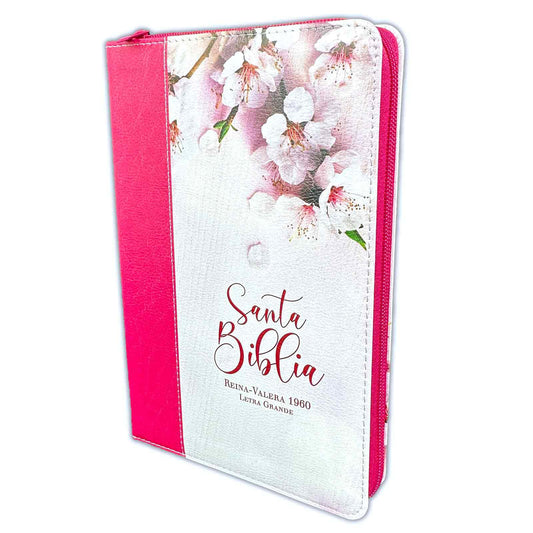 Bible with Large Print Closure 12 points RV1960 imitation. floral and fuchsia with index - Virtuosa Woman