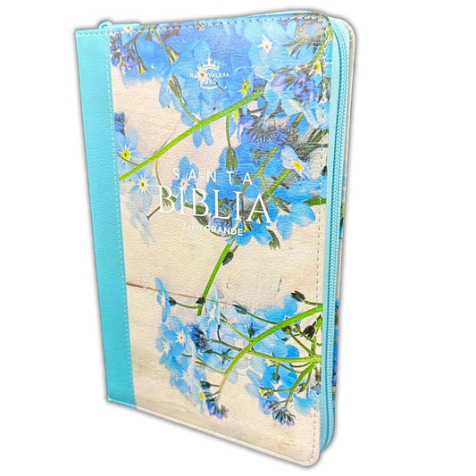 Bible with Large Print Closure 12 points RV1960 imitation. floral and turquoise with index - Virtuoso Woman