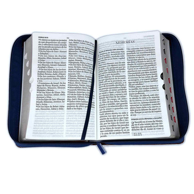 Bible with Zipper Super Giant Print 19 points RV1960 imitation duotone blue and brown with index - Examine me, O God