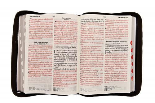 RVR1960 SUPER GIANT BIBLE, IMITATION LEATHER, BLACK BROWN COLOR, WITH CLOSURE AND INDEX, FLOWER DESIGN