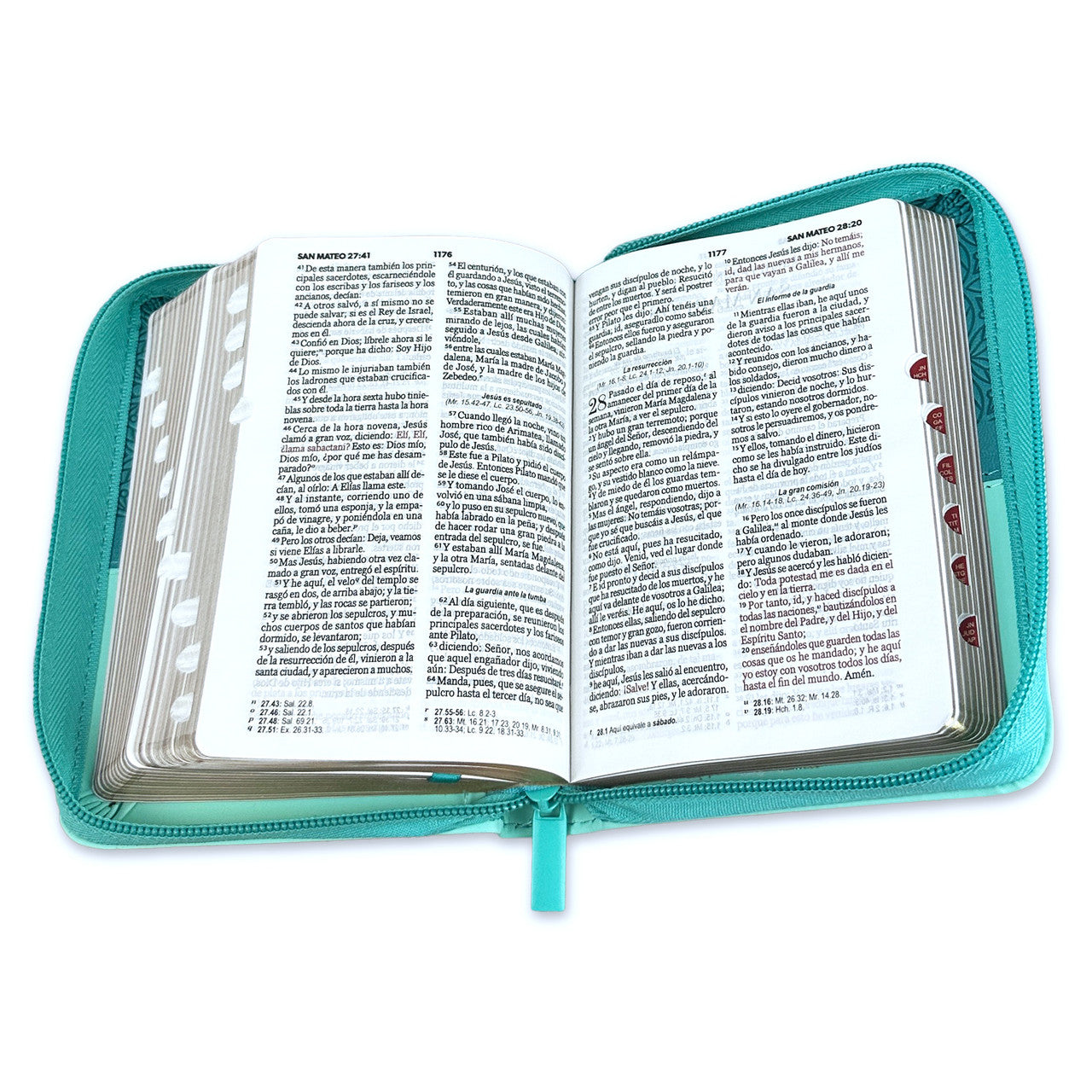 Pocket Bible with Closure RV1960 imitation turquoise bifloral leather with index