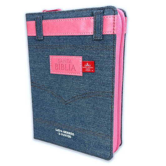 Jean Fabric Bible with Compact Closure 11 points RV1960 pink belt with index