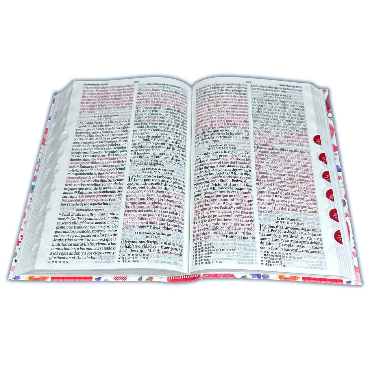 Biblia Letra Grande 12 puntos para Mujer RV1960 flexible rosa y corazones con índice