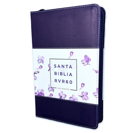 Bible with Large Print Closure 12 points RV1960 imitation. lilac and flowers with index
