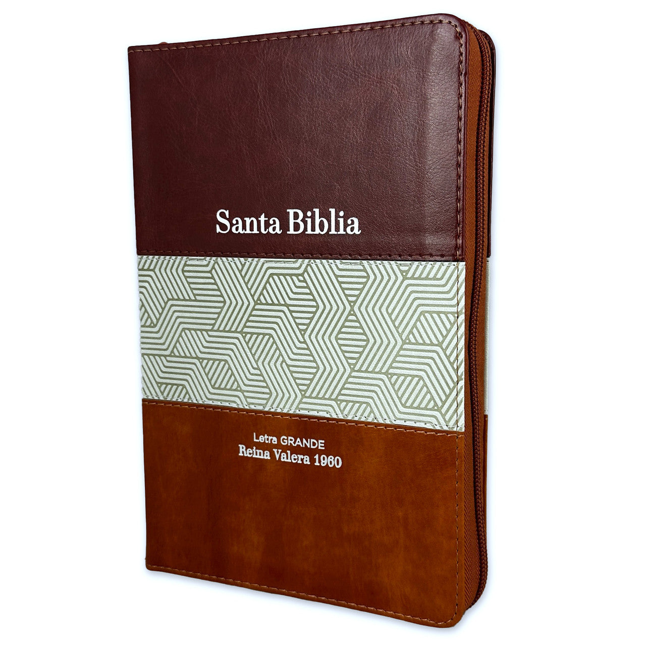 Large Print 12 point Zipper Bible RV1960 imitation brown and beige with index