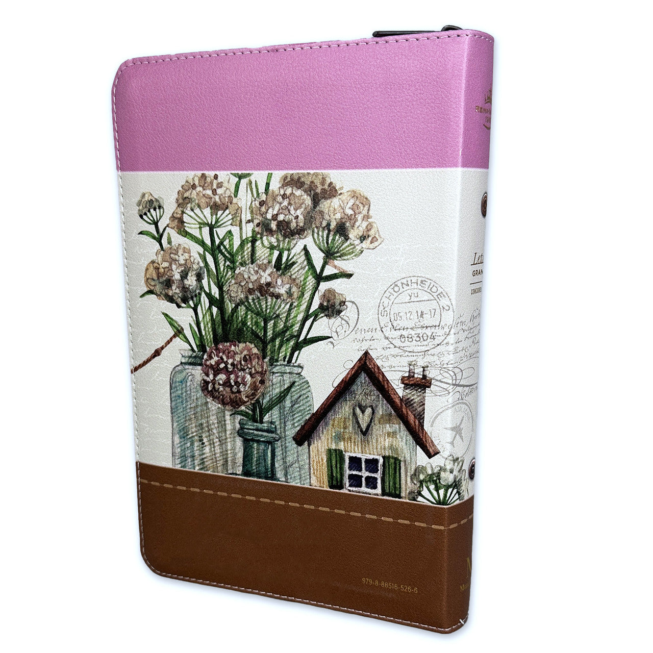 Bible with Large Print Closure 12 points RV1960 imitation. brown and pink floral with index - Me and my house