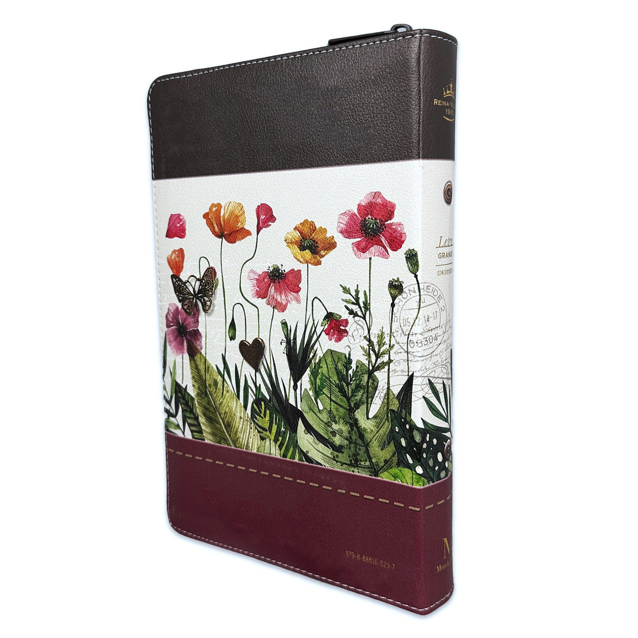 Bible with Large Print Closure 12 points RV1960 imitation. brown and scarlet floral with index