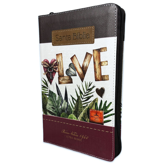 Bible with Large Print Closure 12 points RV1960 imitation. brown and scarlet floral with index
