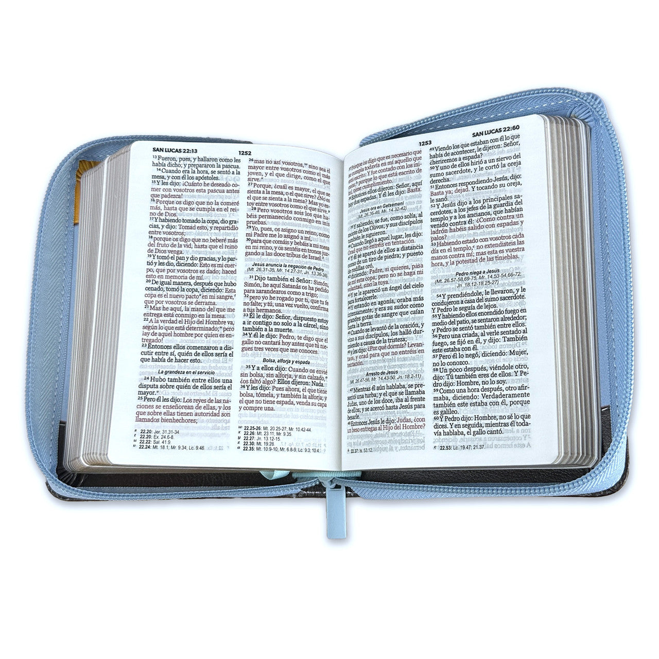 RV1960 Pocket Bible with Zipper, imitation brown/blue bees