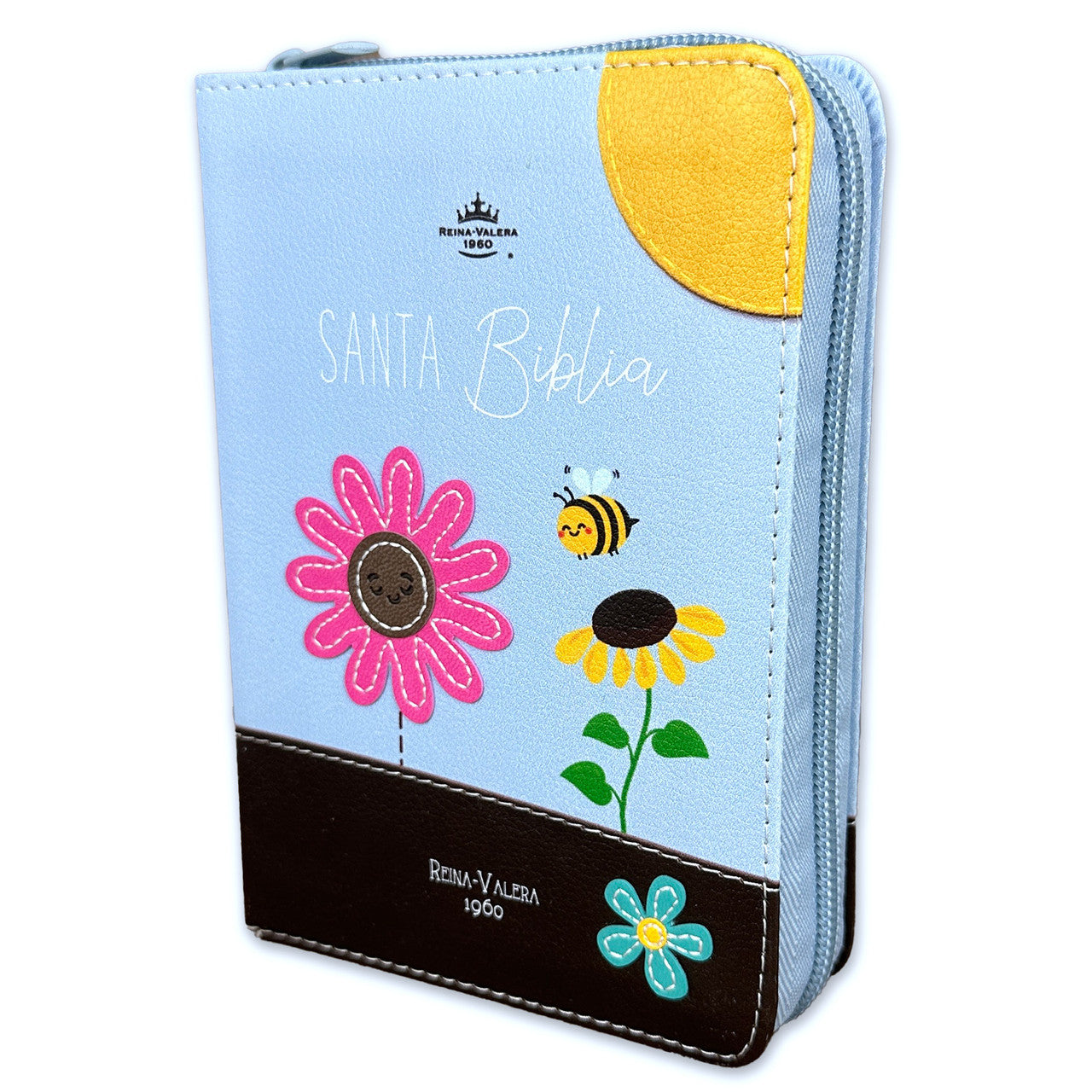 RV1960 Pocket Bible with Zipper, imitation brown/blue bees
