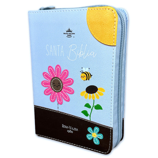 RV1960 Pocket Bible with Zipper, imitation brown/blue bees