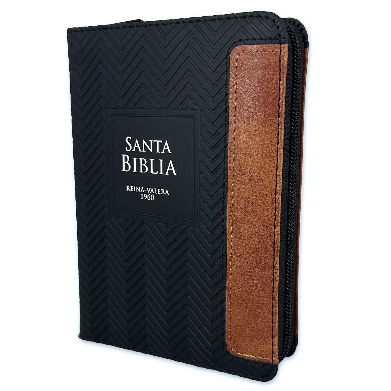 Pocket Bible with RV1960 closure, imitation leather duotone black and brown with index