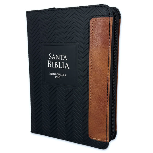 Pocket Bible with RV1960 closure, imitation leather duotone black and brown with index