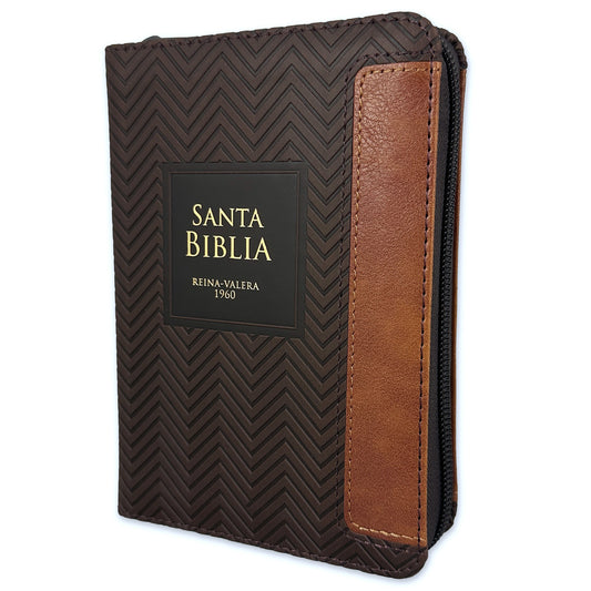 RV1960 Pocket Bible with Zipper, imitation leather duotone brown with index