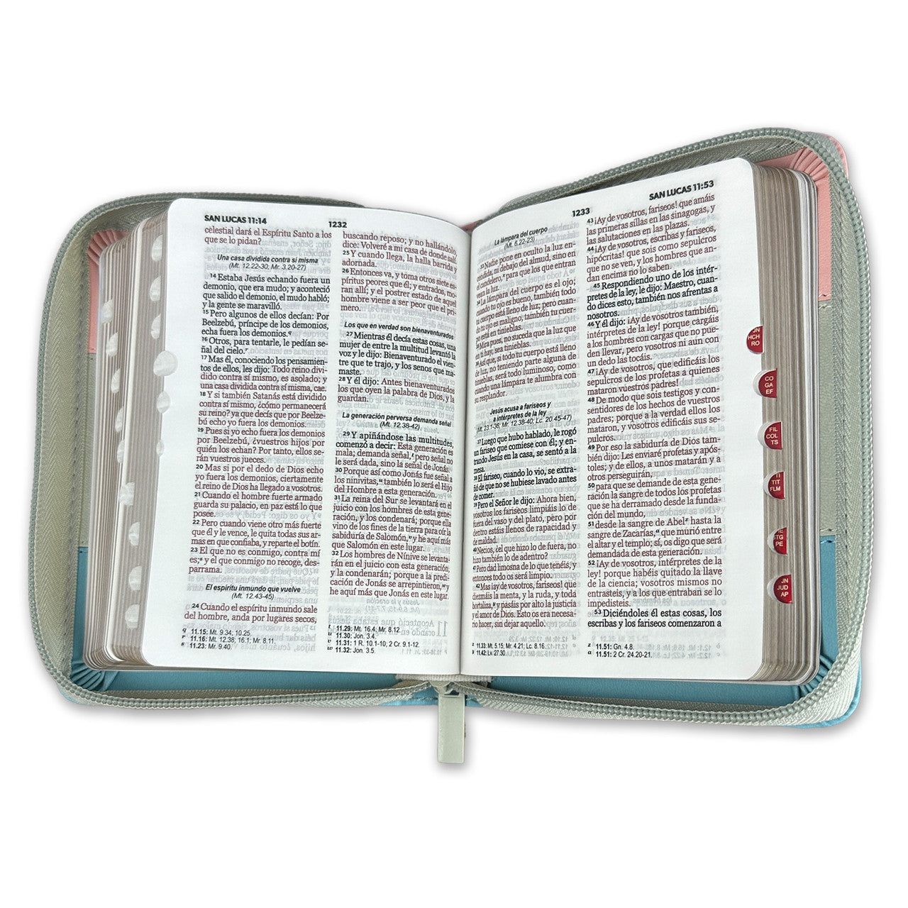 RV1960 Tricolor Imitation Pink/White/Turquoise Pocket Bible with Index