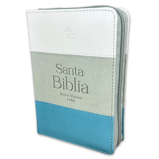 RV1960 Tricolor Imitation White/Gray/Turquoise Pocket Bible with Index