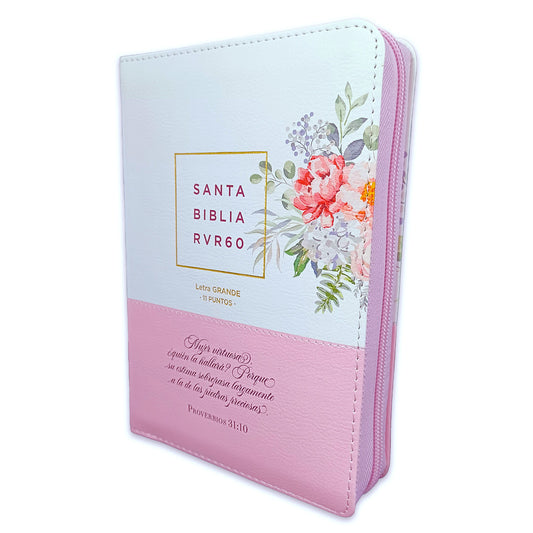 Virtuoso Woman's Bible with Compact Closure 11 points RV1960 imitation white floral leather with index