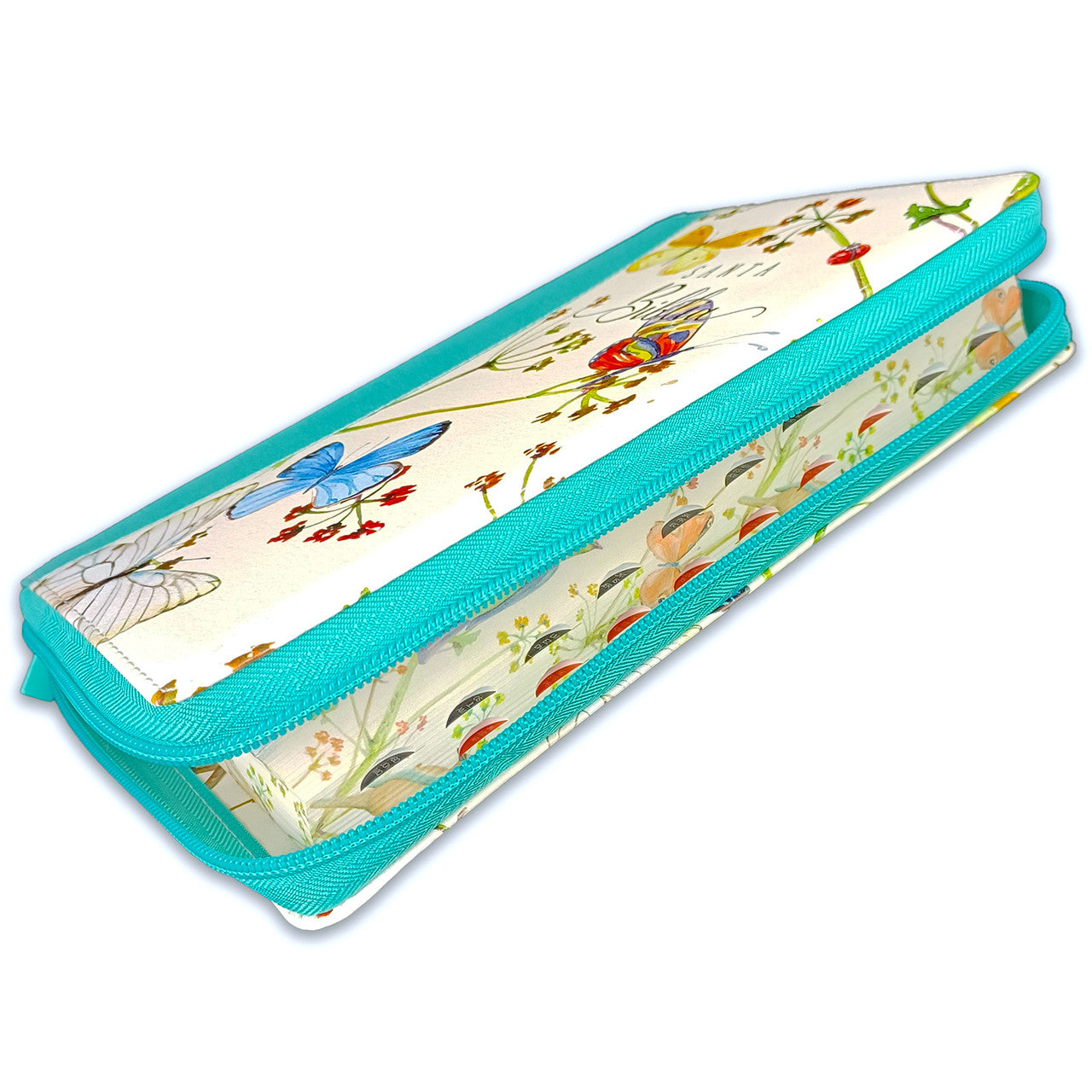 Large Print 12 point Zipper Bible RV1960 imitation turquoise floral with floral index and edge