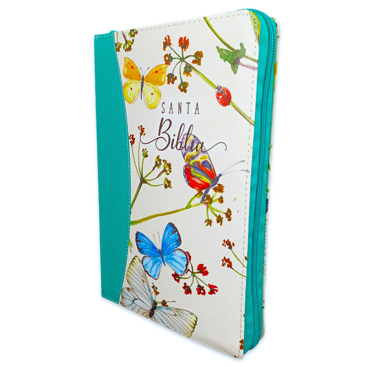 Large Print 12 point Zipper Bible RV1960 imitation turquoise floral with floral index and edge