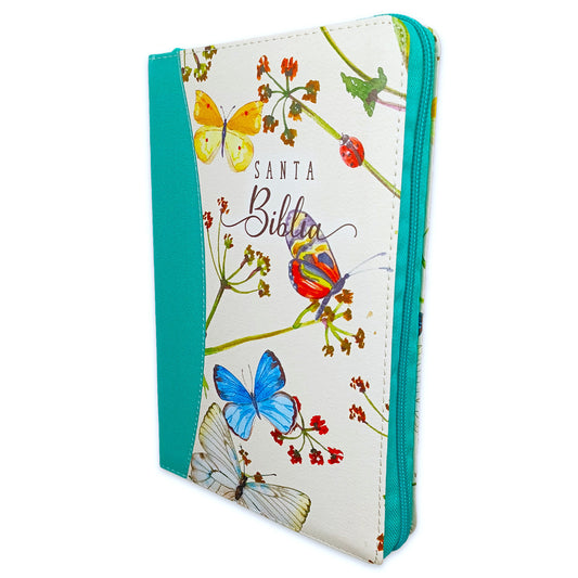 Large Print 12 point Zipper Bible RV1960 imitation turquoise floral with floral index and edge