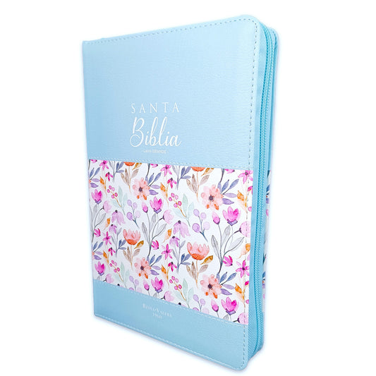 Bible with Large Print Closure 12 points RV1960 imitation. flowers/turquoise with index