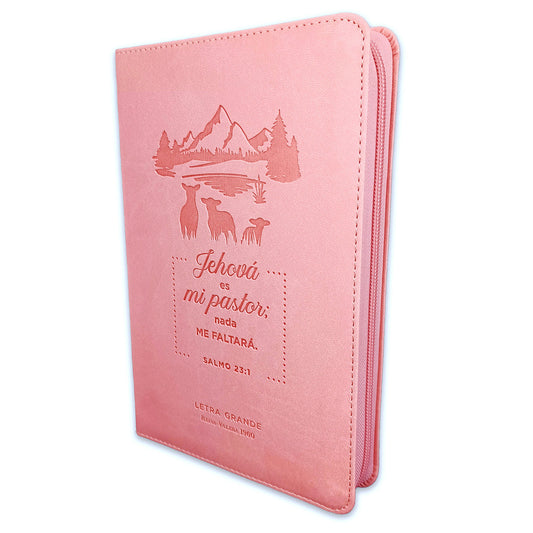 Bible with Large Print Closure 12 points RV1960 imitation. rose with index - Jehovah is my Shepherd