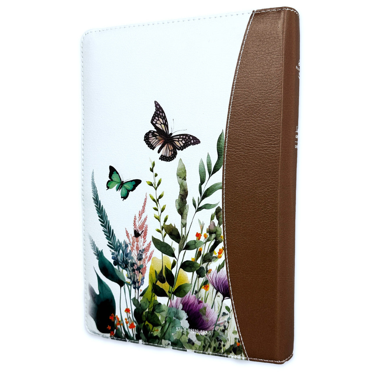 Bible with Giant Letter Closure Manual 14 points RV1960 imitation leather floral butterfly brown with index and floral edge