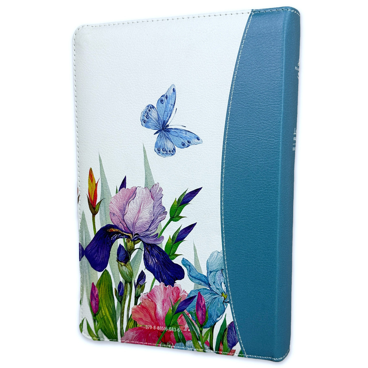 Bible with Manual Giant Letter Closure 14 points RV1960 imitation floral leather turquoise butterfly with index and floral edge
