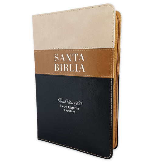 Bible with Closure Giant Letter Manual 14 points RV1960 imitation brown tricolor leather with index