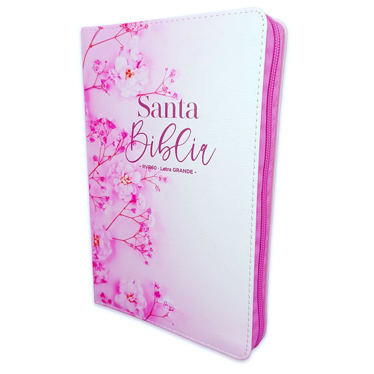 Bible with Large Print Closure 12 points RV1960 imitation. pink floral with index